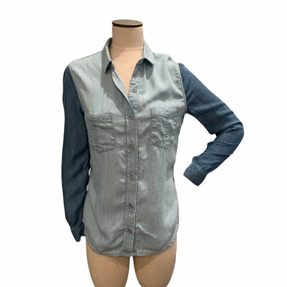 Banana Republic Sz S Chambray Collared Button Front Shirt Blouse Blue 209J - Picture 1 of 10